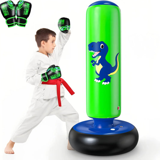 QOP Inflatable Punching Bag, 48 Inch Stable Inflatable Boxing Bag for 3-6 Kids, Dinosaur Toy & Gifts for Boys and Girls, Kids Boxing Set for Practicing Karate, Taekwondo