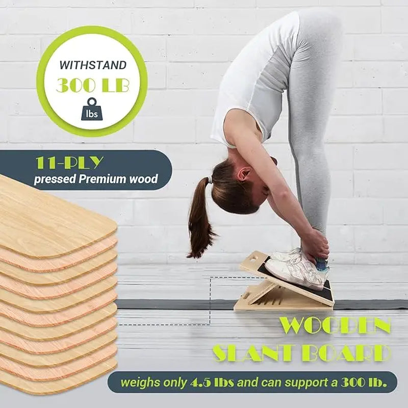 Portable Wooden Slant Board for Calf Stretching and Squats - Adjustable Incline Board for Physical Therapy, Pilates, and Leg Rehabilitation