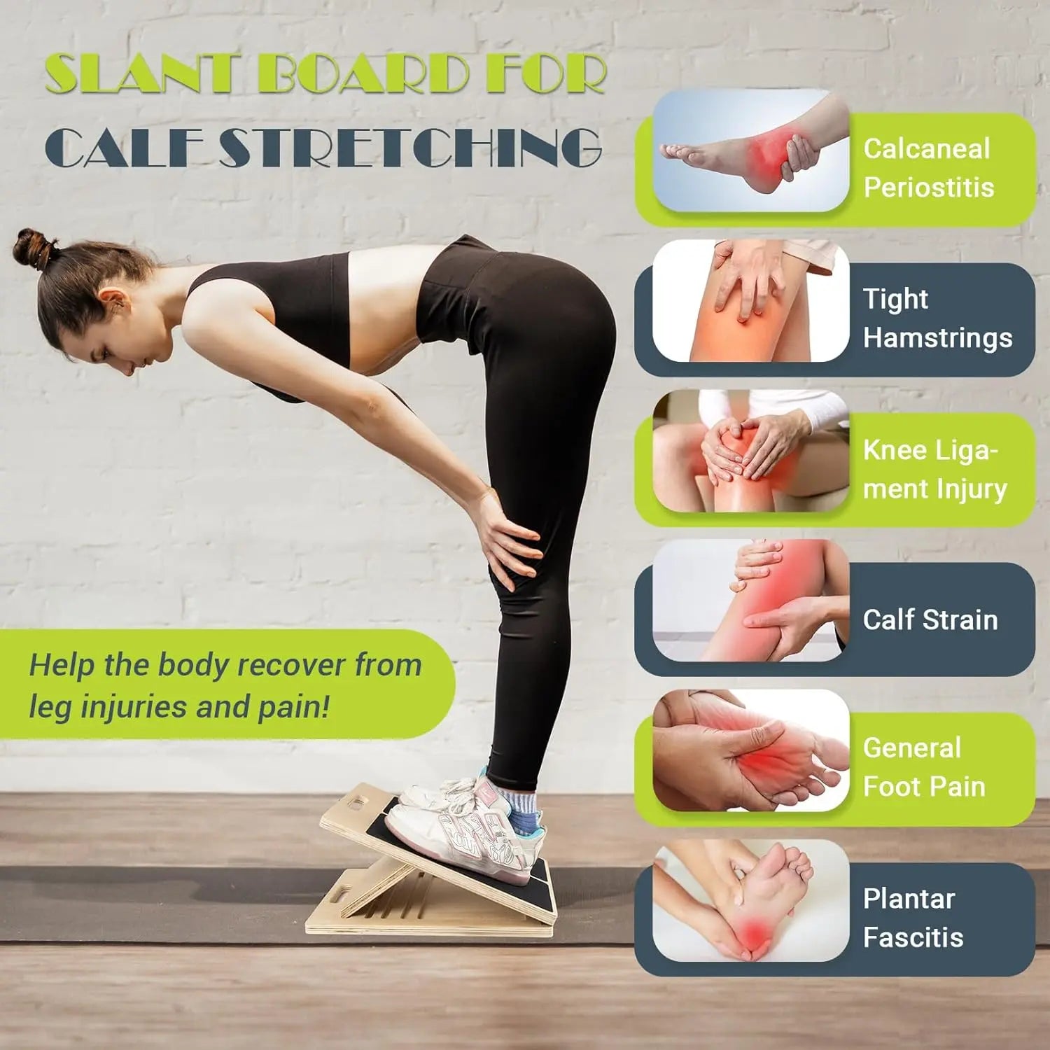Portable Wooden Slant Board for Calf Stretching and Squats - Adjustable Incline Board for Physical Therapy, Pilates, and Leg Rehabilitation