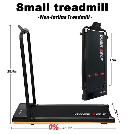 OVER SELF Portable Treadmill with Handlebars - 300 lbs Load Capacity, Foldable Walking Mat with Carpet Protection, Remote Control Exercise Machine, Multifunctional Fitness Equipment