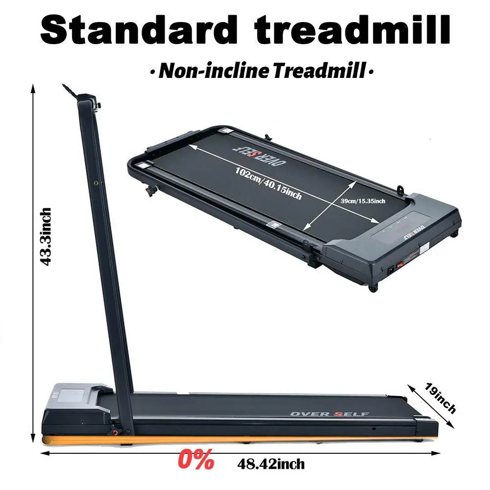 OVER SELF Portable Treadmill with Handlebars - 300 lbs Load Capacity, Foldable Walking Mat with Carpet Protection, Remote Control Exercise Machine, Multifunctional Fitness Equipment