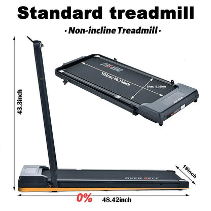 OVER SELF Portable Treadmill with Handlebars - 300 lbs Load Capacity, Foldable Walking Mat with Carpet Protection, Remote Control Exercise Machine, Multifunctional Fitness Equipment