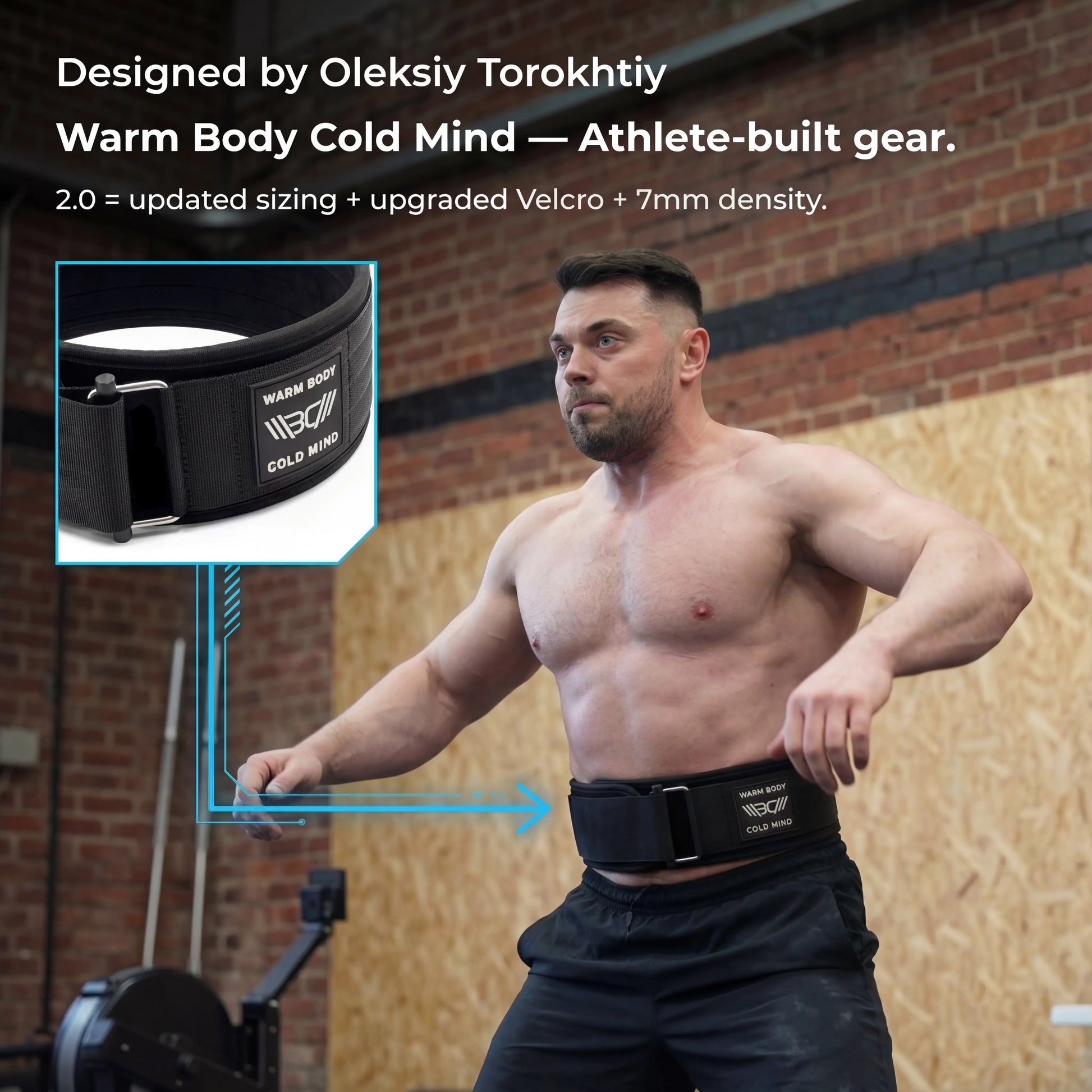 WARM BODY COLD MIND Black Nylon Weightlifting Belt 2.0 with Velcro Strap for Powerlifting and Functional Training - 7mm and 5mm Variations, Lightweight Design for Enhanced Core Stability and Back Support, Quick Adjustable Fit for Gym Sessions