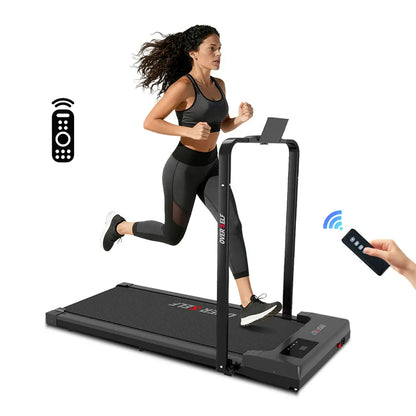 OVER SELF Portable Treadmill with Handlebars - 300 lbs Load Capacity, Foldable Walking Mat with Carpet Protection, Remote Control Exercise Machine, Multifunctional Fitness Equipment