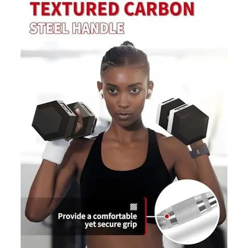 5-50 LB Hex Dumbbell Pair, Rubber Coated Cast Iron, Textured Handle Home Gym