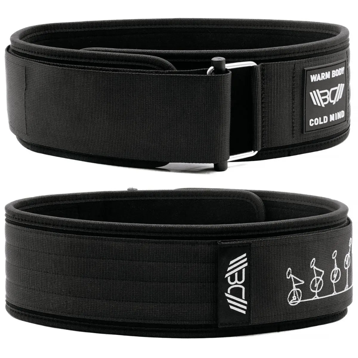 WARM BODY COLD MIND Black Nylon Weightlifting Belt 2.0 with Velcro Strap for Powerlifting and Functional Training - 7mm and 5mm Variations, Lightweight Design for Enhanced Core Stability and Back Support, Quick Adjustable Fit for Gym Sessions