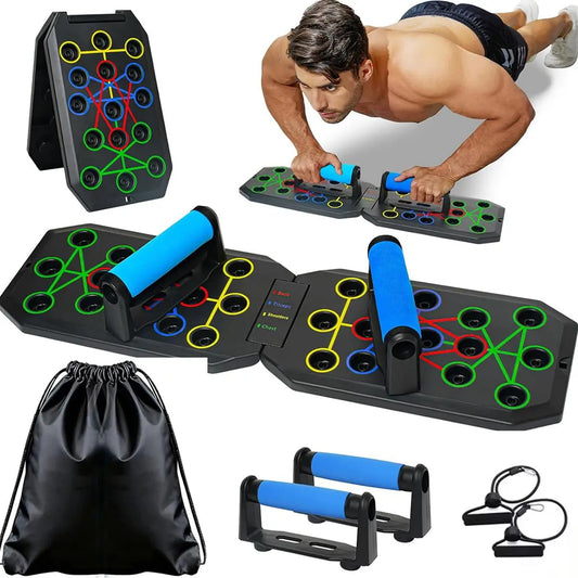 Enhanced Push-Up Board Fitness Kit with 28 Holes - Portable Home Exercise Equipment for Chest, Arms, and Core, Includes Resistance Band and Upper Body Toner for Men and Women
