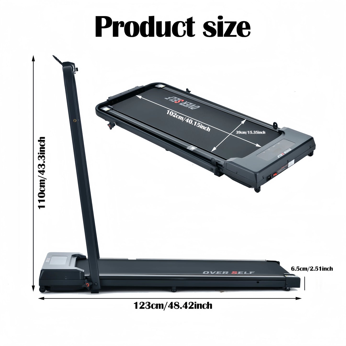 OVER SELF Portable Treadmill with Handlebars - 300 lbs Load Capacity, Foldable Walking Mat with Carpet Protection, Remote Control Exercise Machine, Multifunctional Fitness Equipment