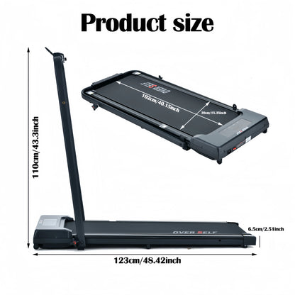 OVER SELF Portable Treadmill with Handlebars - 300 lbs Load Capacity, Foldable Walking Mat with Carpet Protection, Remote Control Exercise Machine, Multifunctional Fitness Equipment