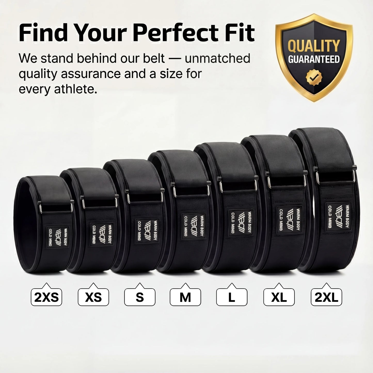 WARM BODY COLD MIND Black Nylon Weightlifting Belt 2.0 with Velcro Strap for Powerlifting and Functional Training - 7mm and 5mm Variations, Lightweight Design for Enhanced Core Stability and Back Support, Quick Adjustable Fit for Gym Sessions
