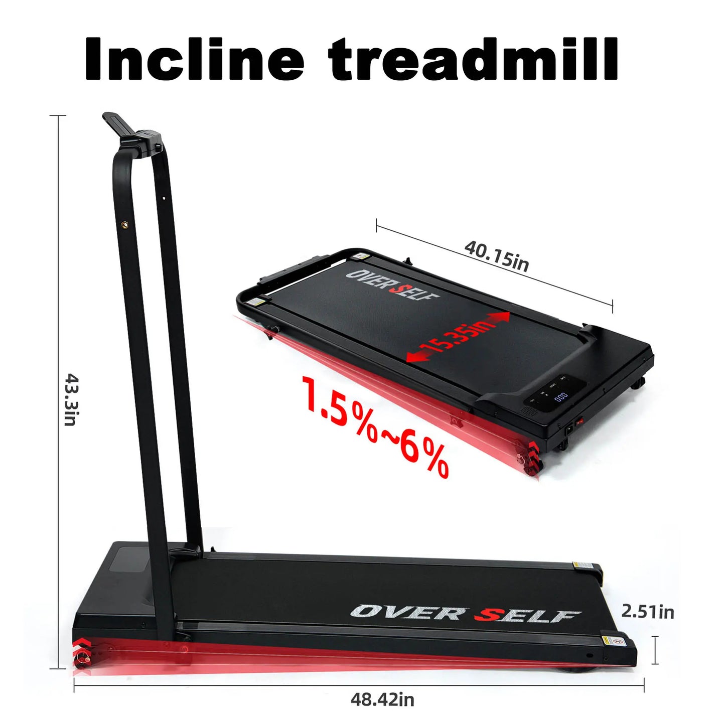 OVER SELF Portable Treadmill with Handlebars - 300 lbs Load Capacity, Foldable Walking Mat with Carpet Protection, Remote Control Exercise Machine, Multifunctional Fitness Equipment