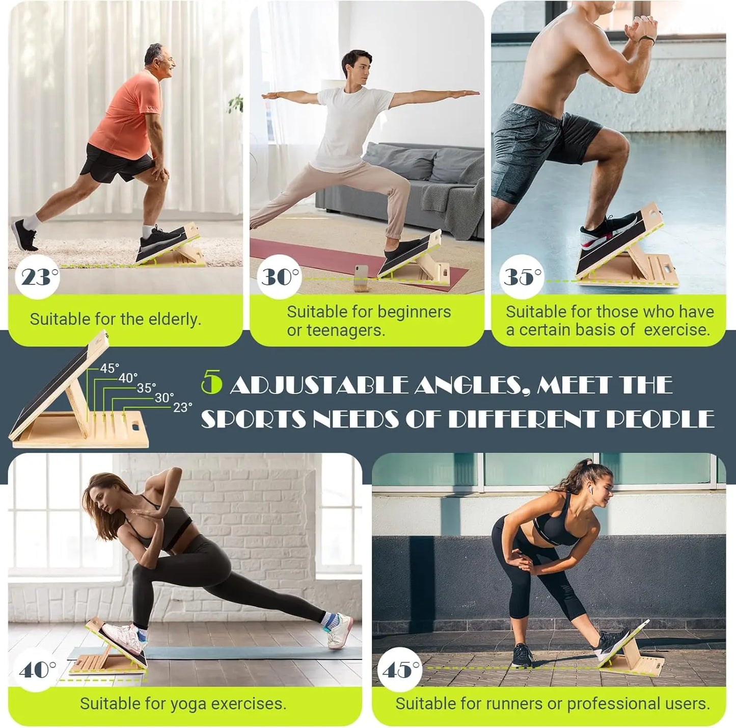 Portable Wooden Slant Board for Calf Stretching and Squats - Adjustable Incline Board for Physical Therapy, Pilates, and Leg Rehabilitation