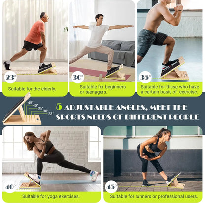 Portable Wooden Slant Board for Calf Stretching and Squats - Adjustable Incline Board for Physical Therapy, Pilates, and Leg Rehabilitation