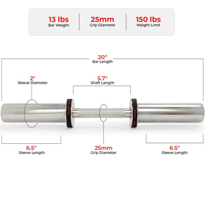 Sunny Health & Fitness Olympic Dumbbell Bar - 16" & 20"