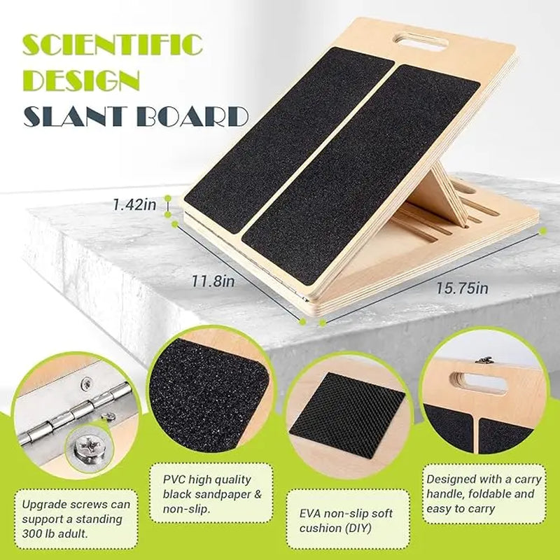 Portable Wooden Slant Board for Calf Stretching and Squats - Adjustable Incline Board for Physical Therapy, Pilates, and Leg Rehabilitation