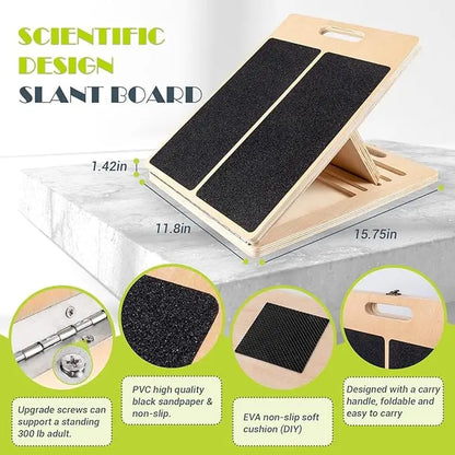 Portable Wooden Slant Board for Calf Stretching and Squats - Adjustable Incline Board for Physical Therapy, Pilates, and Leg Rehabilitation