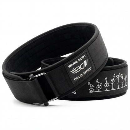 WARM BODY COLD MIND Black Nylon Weightlifting Belt 2.0 with Velcro Strap for Powerlifting and Functional Training - 7mm and 5mm Variations, Lightweight Design for Enhanced Core Stability and Back Support, Quick Adjustable Fit for Gym Sessions