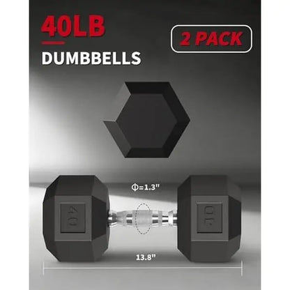 5-50 LB Hex Dumbbell Pair, Rubber Coated Cast Iron, Textured Handle Home Gym